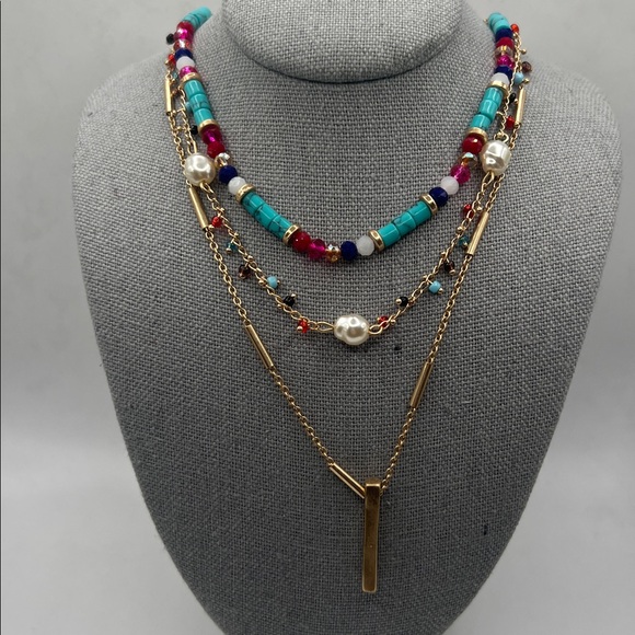 lonna and lilly multicolored triple layered necklace 16” 17” 20” + 3” extender - Picture 1 of 5